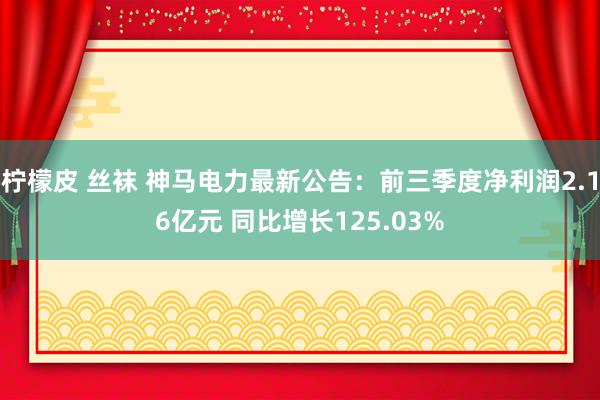 柠檬皮 丝袜 神马电力最新公告：前三季度净利润2.16亿元 同比增长125.03%