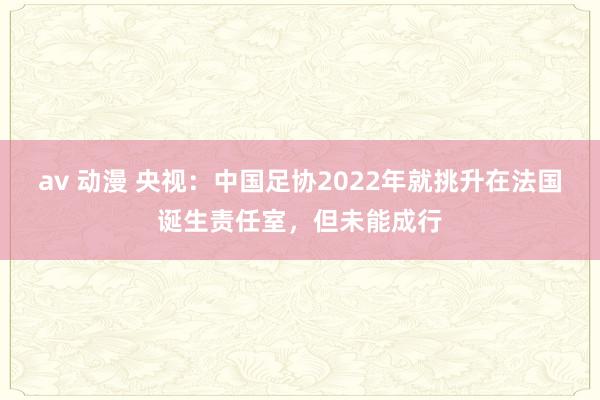 av 动漫 央视：中国足协2022年就挑升在法国诞生责任室，但未能成行