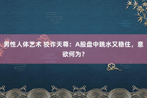 男性人体艺术 狡诈天尊：A股盘中跳水又稳住，意欲何为？