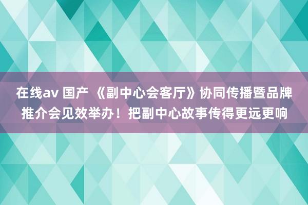 在线av 国产 《副中心会客厅》协同传播暨品牌推介会见效举办！把副中心故事传得更远更响