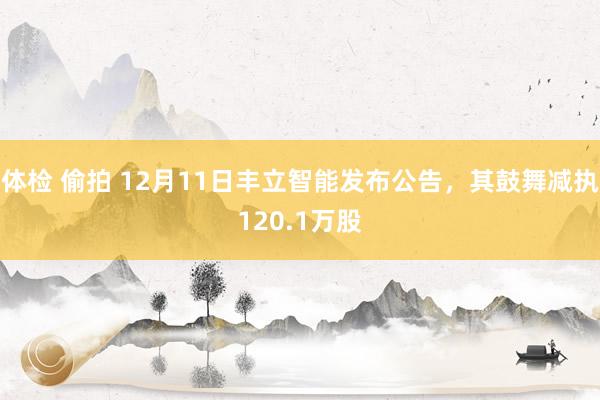 体检 偷拍 12月11日丰立智能发布公告，其鼓舞减执120.1万股