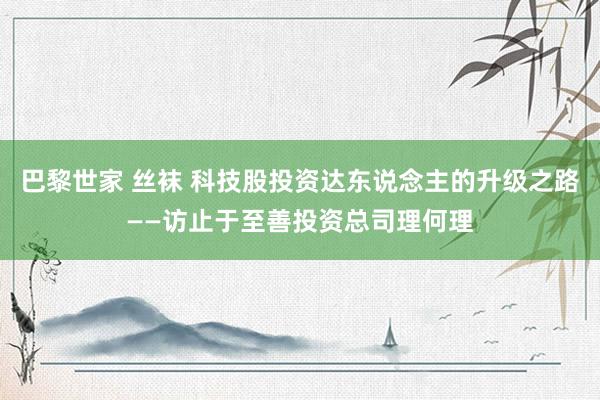 巴黎世家 丝袜 科技股投资达东说念主的升级之路——访止于至善投资总司理何理